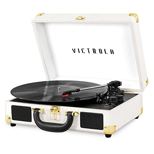  Victrola Vintage 3-Speed Bluetooth Suitcase Turntable with Speakers, White