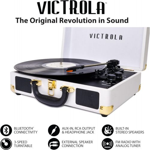  Victrola Vintage 3-Speed Bluetooth Suitcase Turntable with Speakers, White