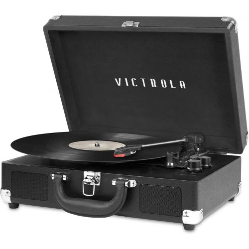  Victrola Vintage 3-Speed Bluetooth Suitcase Turntable with Speakers, Black