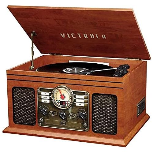  Victrola Nostalgic Classic Wood 6-in-1 Bluetooth Turntable Entertainment Center, Mahogany