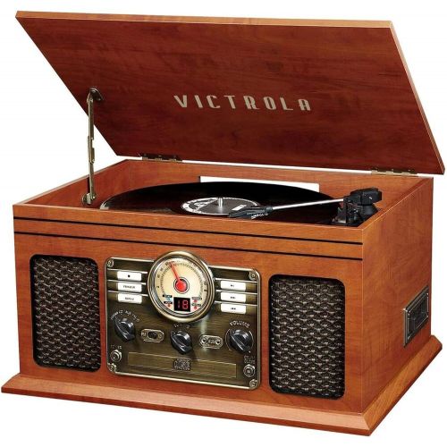  Victrola Nostalgic Classic Wood 6-in-1 Bluetooth Turntable Entertainment Center, Mahogany