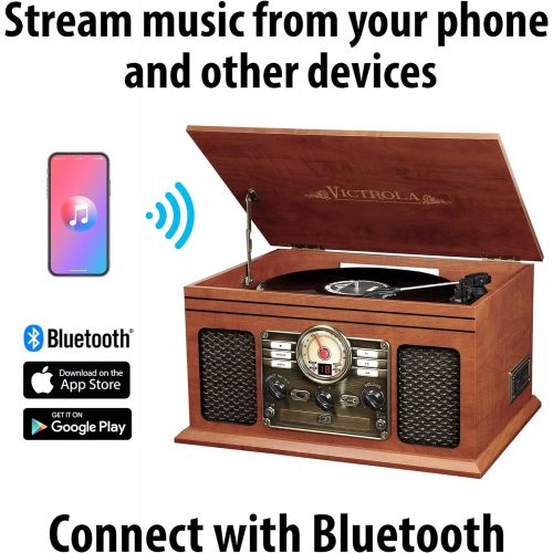  Victrola Nostalgic Classic Wood 6-in-1 Bluetooth Turntable Entertainment Center, Mahogany