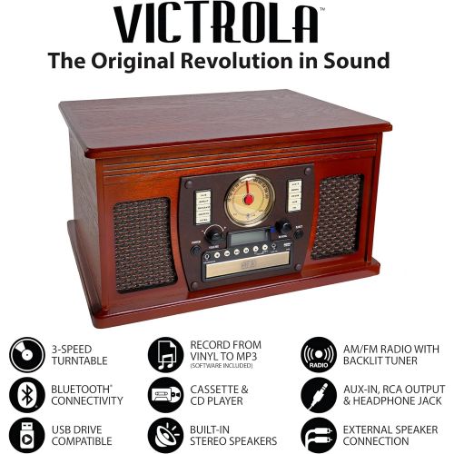  Victrola Navigator 8-in-1 Classic Bluetooth Record Player with USB Encoding and 3-speed Turntable