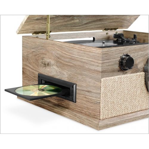  Victrola 6-in-1 Bluetooth Record Player with 3-Speed Turntable, CD, Cassette Player and AM/FM Radio, Farmhouse Oatmeal
