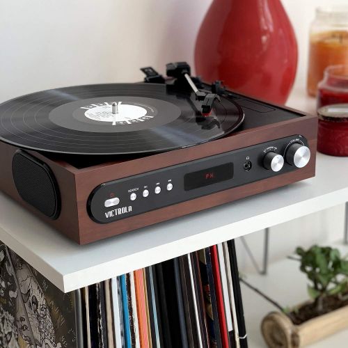  Victrola All-in-1 Bluetooth Record Player with Built in Speakers and 3-Speed Turntable Mahogany (VTA-65-MAH)