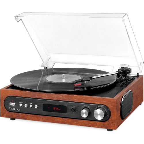  Victrola All-in-1 Bluetooth Record Player with Built in Speakers and 3-Speed Turntable Mahogany (VTA-65-MAH)