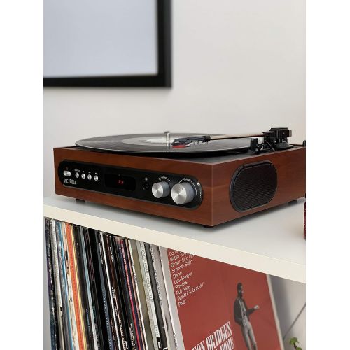  Victrola All-in-1 Bluetooth Record Player with Built in Speakers and 3-Speed Turntable Mahogany (VTA-65-MAH)