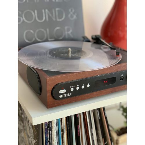  Victrola All-in-1 Bluetooth Record Player with Built in Speakers and 3-Speed Turntable Mahogany (VTA-65-MAH)