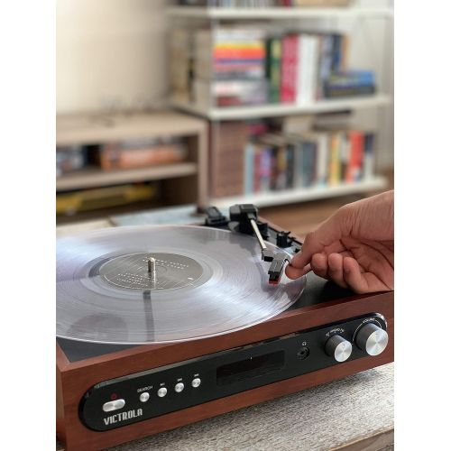  Victrola All-in-1 Bluetooth Record Player with Built in Speakers and 3-Speed Turntable Mahogany (VTA-65-MAH)