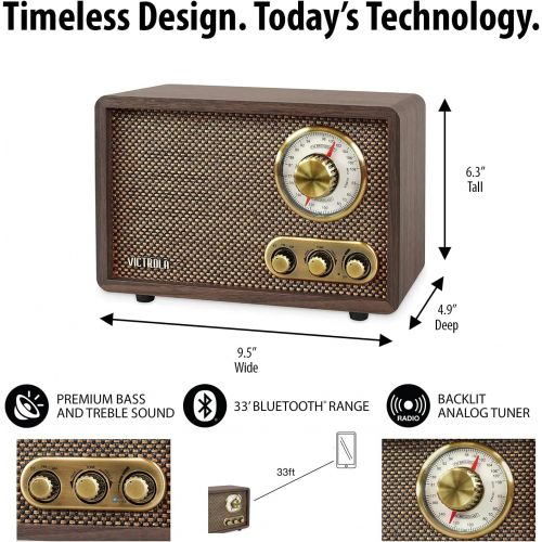  Victrola Retro Wood Bluetooth FM/AM Radio with Rotary Dial, Espresso