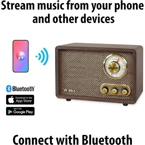  Victrola Retro Wood Bluetooth FM/AM Radio with Rotary Dial, Espresso