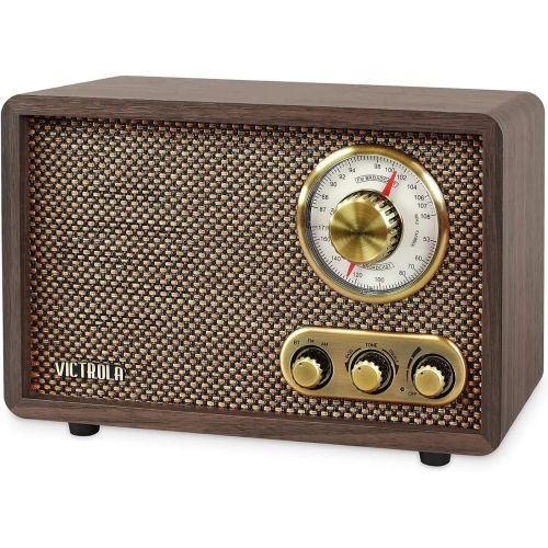  Victrola Retro Wood Bluetooth FM/AM Radio with Rotary Dial, Espresso