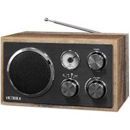 Victrola Wooden Desktop FM Radio with Bluetooth, Farmhouse Shiplap Grey