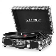 Victrola Vintage 3-Speed Bluetooth Portable Suitcase Record Player with Built-in Speakers | Upgraded Turntable Audio Sound| Includes Extra Stylus | Black & White