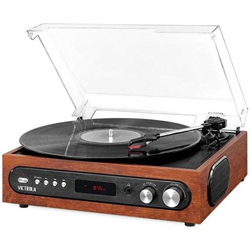  Victrola 3-in-1 Bluetooth Record Player with Built in Speakers and 3-Speed Turntable, Espresso
