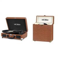 Victrola Vintage Bluetooth Portable Suitcase Record Player & Vintage Vinyl Record Storage and Carrying Case, Fits All Standard Records - 33 1/3, 45 and 78 RPM, Holds 30 Albums, Bro