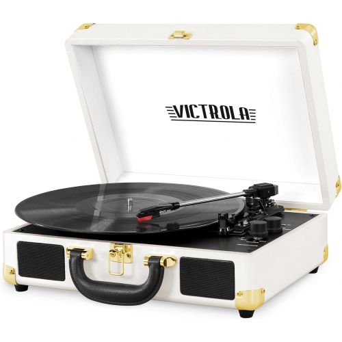  Victrola Vintage 3-Speed Bluetooth Portable Suitcase Record Player with Built-in Speakers Upgraded Turntable Audio Sound & Vintage Vinyl Record Storage Carrying Case for 30+ Record