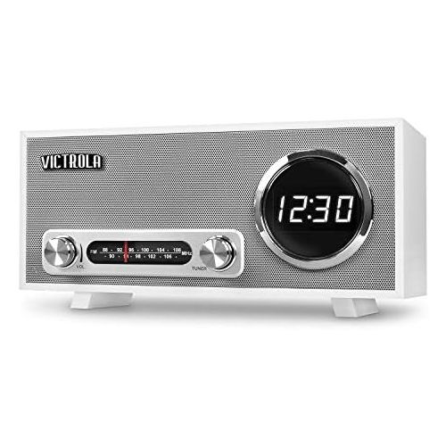  Victrola Bluetooth Digital Clock Stereo with FM Radio and USB Charging, White