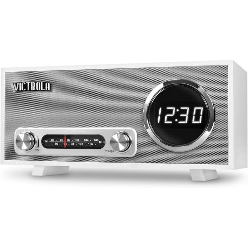  Victrola Bluetooth Digital Clock Stereo with FM Radio and USB Charging, White