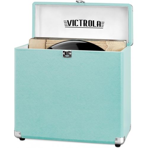  Victrola Vintage Vinyl Record Storage Carrying Case for 30+ Records (Dust/Scratch Free) (Aqua Turquoise)