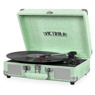 Victrola Vintage 3-Speed Bluetooth Portable Suitcase Record Player with Built-in Speakers Upgraded Turntable Audio Sound Includes Extra Stylus Light Mint Green Linen
