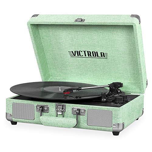  Victrola Vintage 3-Speed Bluetooth Portable Suitcase Record Player with Built-in Speakers Upgraded Turntable Audio Sound Includes Extra Stylus Light Mint Green Linen