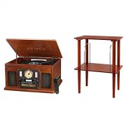 Victrola Navigator 8-in-1 Classic Bluetooth Record Player with USB Encoding and 3-Speed Turntable Bundle with Victrola Wooden Stand for Wooden Music Centers with Record Holder Shel