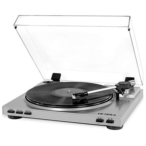  Victrola Pro USB Record Player with 2-Speed Turntable and Dust Cover, Silver (VPRO-3100-SLV)