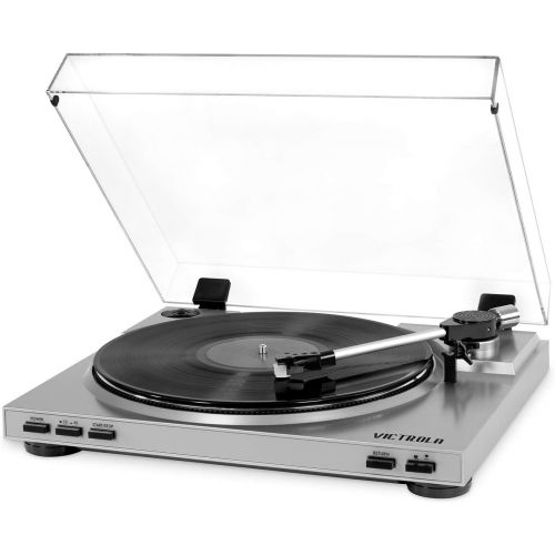  Victrola Pro USB Record Player with 2-Speed Turntable and Dust Cover, Silver (VPRO-3100-SLV)