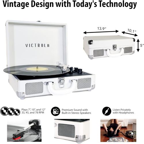  Victrola VSC-400SB-CNV Bluetooth Suitcase Turntable Canvas - Stickers (White)