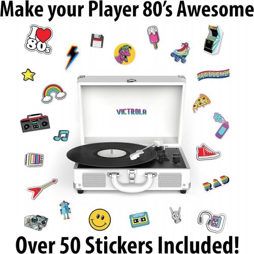  Victrola VSC-400SB-CNV Bluetooth Suitcase Turntable Canvas - Stickers (White)