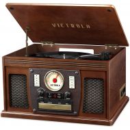 Victrolas 7-in-1 Sherwood Bluetooth Recordable Record Player with 3-Speed Turntable, CD, Cassette Player and FM Radio