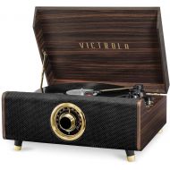 Victrolas 4-in-1 Highland Bluetooth Record Player with 3-Speed Turntable with FM Radio, Espresso (VTA-330B-ESP)