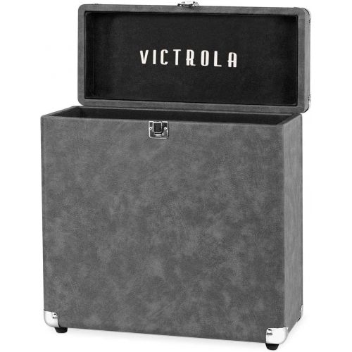  Victrola Vintage Vinyl Record Storage and Carrying Case, Fits all Standard Records - 33 1/3, 45 and 78 RPM, Holds 30 Albums, Perfect for your Treasured Record Collection, Gray, 1SF