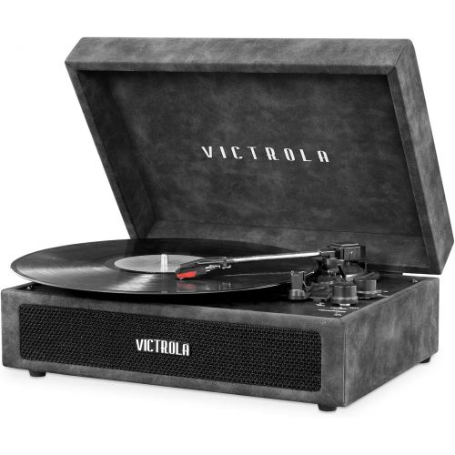  [아마존베스트]Victrola Vintage 3-Speed Bluetooth Portable Suitcase Record Player with Built-in Speakers | Upgraded Turntable Audio Sound| Includes Extra Stylus | Lambskin (VSC-550BT-LGR)