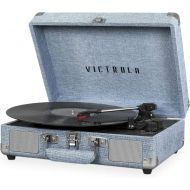 [아마존베스트]Victrola Vintage 3-Speed Bluetooth Portable Suitcase Record Player with Built-in Speakers | Upgraded Turntable Audio Sound| Includes Extra Stylus | Light Denim Blue Linen