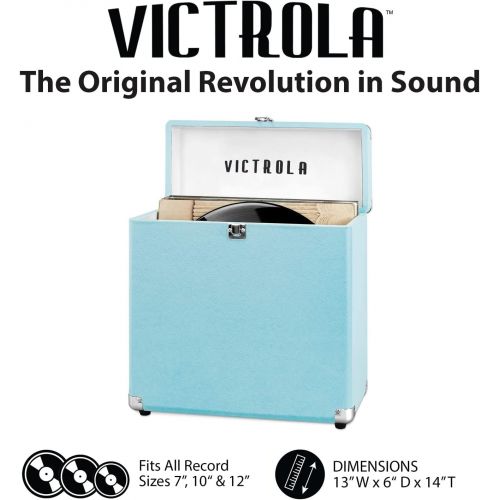  [아마존베스트]Victrola Vintage Vinyl Record Storage Carrying Case for 30+ Records (Dust/Scratch Free) (Aqua Turquoise)