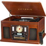 Victrola 8-in-1 Bluetooth Record Player & Multimedia Center, Built-in Stereo Speakers - Turntable, Wireless Music Streaming, Real Wood Mahogany