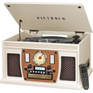 Victrola 8-in-1 Bluetooth Record Player & Multimedia Center, Built-in Stereo Speakers - Turntable, Wireless Music Streaming, Real Wood White