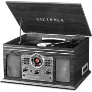 Victrola Nostalgic 6-in-1 Bluetooth Record Player & Multimedia Center with Built-in Speakers - 3-Speed Turntable, CD & Cassette Player, AM/FM Radio Wireless Music Streaming Grey