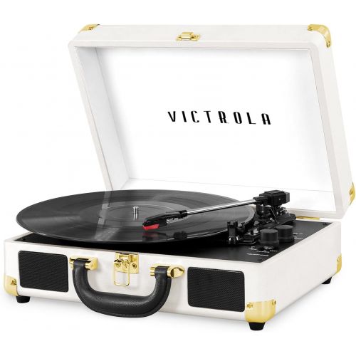  Victrola Vintage 3-Speed Bluetooth Portable Suitcase Record Player with Built-in Speakers Upgraded Turntable Audio Sound Includes Extra Stylus White (VSC-550BT-WH)