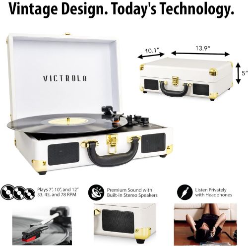  Victrola Vintage 3-Speed Bluetooth Portable Suitcase Record Player with Built-in Speakers Upgraded Turntable Audio Sound Includes Extra Stylus White (VSC-550BT-WH)