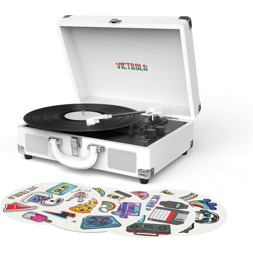  Victrola VSC-400SB-CNV Bluetooth Suitcase Turntable Canvas - Stickers (White)