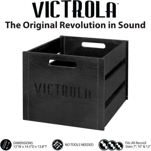  Victrola Wooden Record Crate, Black (VA-20-BLK)