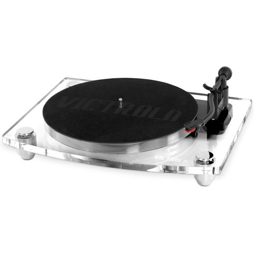  Innovative Technology Victrola Modern Acrylic 2-Speed Bluetooth Turntable with 40-Watt Wireless Speakers, Clear