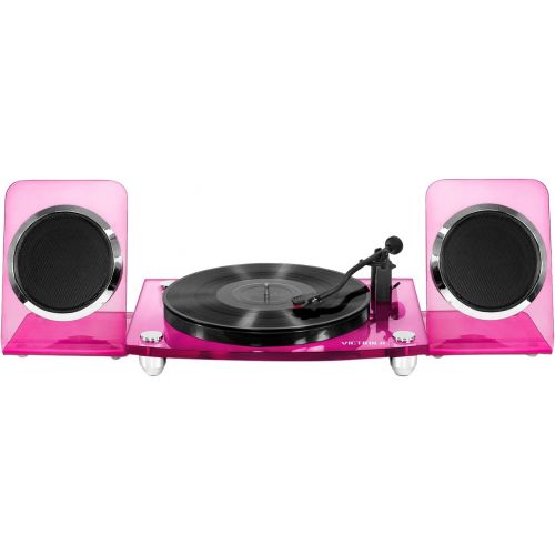  Innovative Technology Victrola Modern Acrylic 2-Speed Bluetooth Turntable with 40-Watt Wireless Speakers, Clear