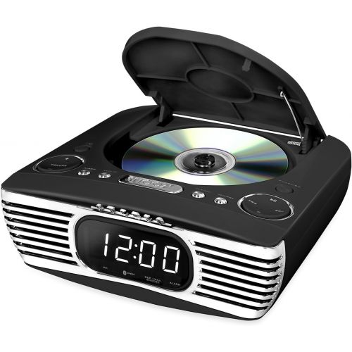  Victrola Bedside Digital LED Alarm Clock Stereo with CD Player and FM Radio, Black