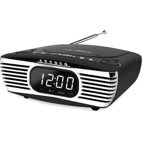  Victrola Bedside Digital LED Alarm Clock Stereo with CD Player and FM Radio, Black