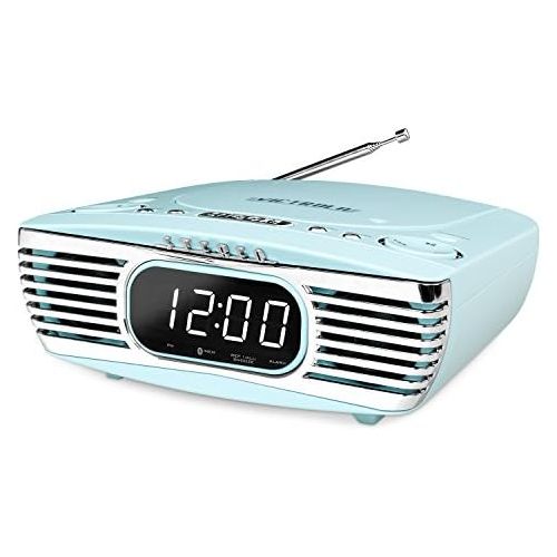  Victrola Bedside Digital LED Alarm Clock Stereo with CD Player and FM Radio, Turquoise