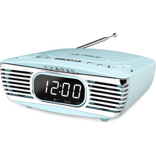  Victrola Bedside Digital LED Alarm Clock Stereo with CD Player and FM Radio, Turquoise